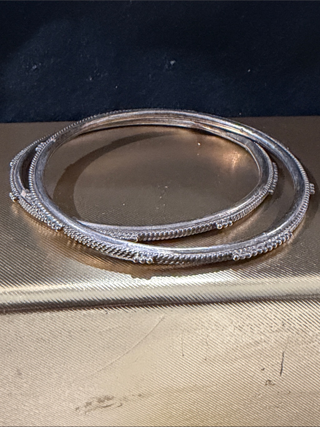 Elegant Silver-Tone Textured Bangle Bracelet Set
